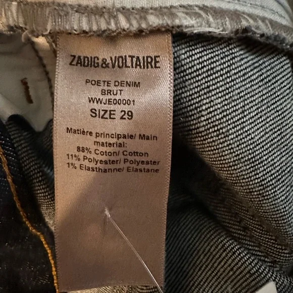 BNWT Zadig & Voltaire Denim Poete Bootcut Flare Jeans in Brut -Size 29